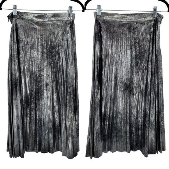 Romeo Juliet Couture Skirt Grunge Pleated Metallic Distressed Silver Midi S - Picture 3 of 14